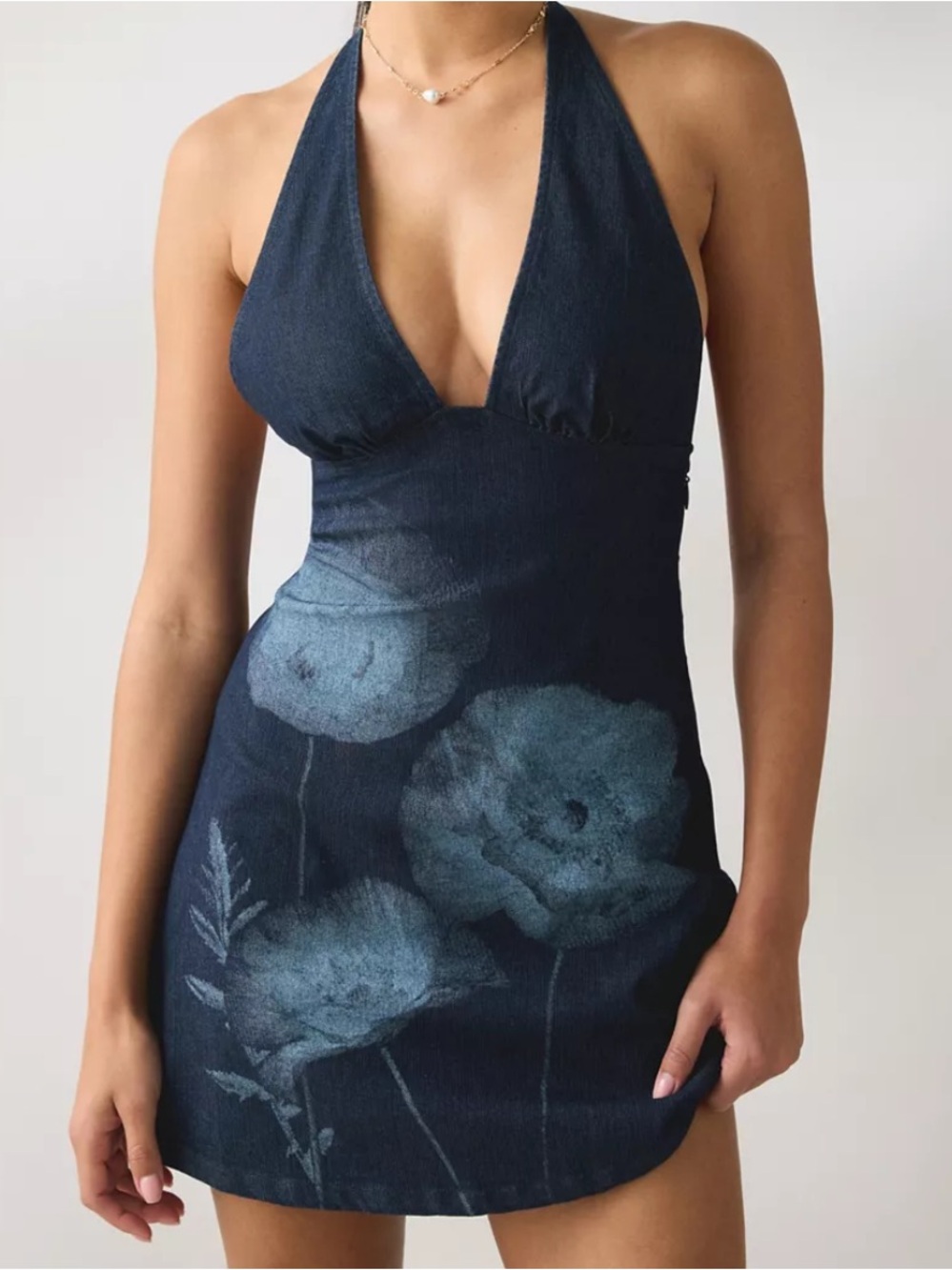 Kimchi Blue Flowerbeds Plunging Halter Mini Dress